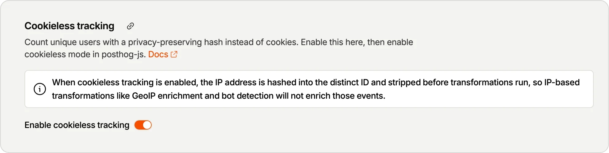 cookieless tracking toggle from setting